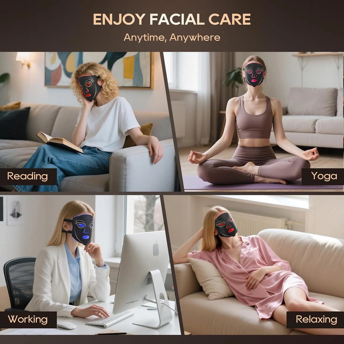Red Light Therapy for Face, 4 Modes Led Face Mask Light Therapy with Remote, Portable Light Therapy Mask for Skin Care at Home, Travel
